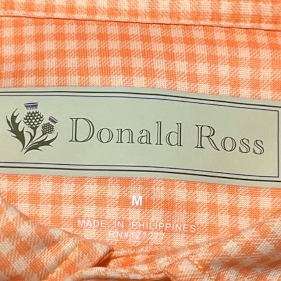 Donald Ross Orange Check Short Sleeved Polo Golf Shirt Like New Sz. M (runs big) - Picture 4 of 4